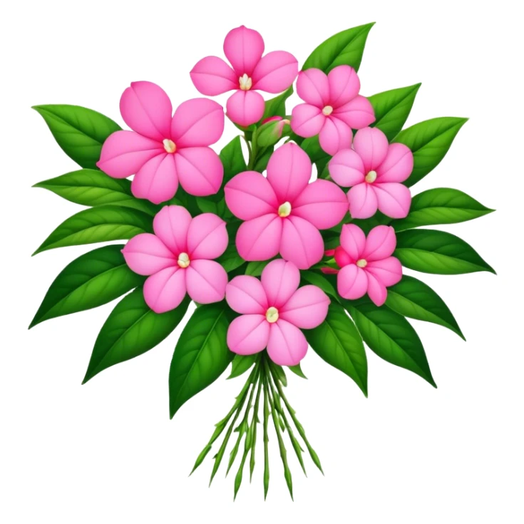 big bouquet pink Impatiens Balsamina flower stem, leaf sticker
