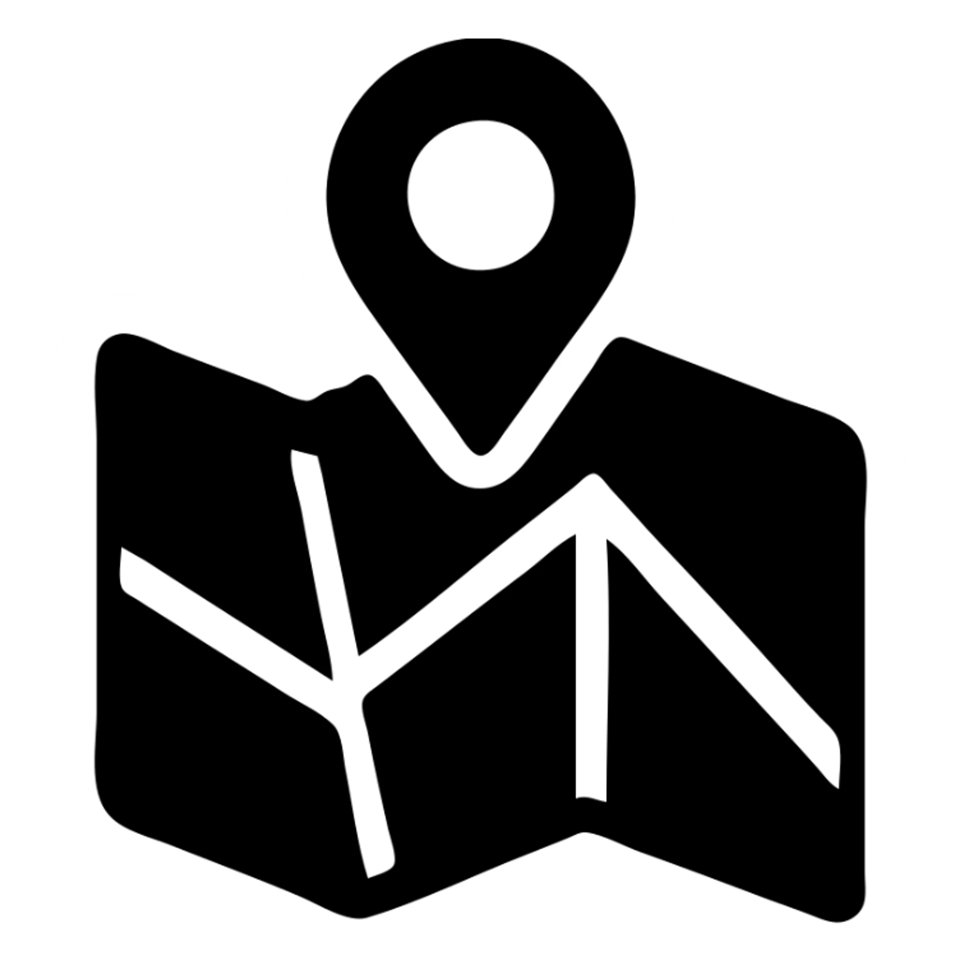 city map icon with a location pin, black filled, urban theme sticker