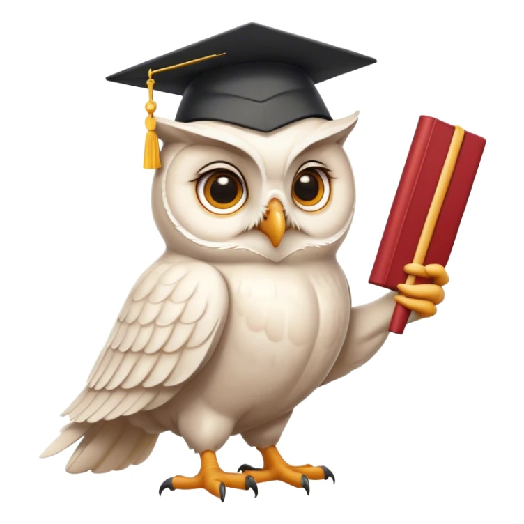 happy white Owl with graduation hat and diploma in claws sticker