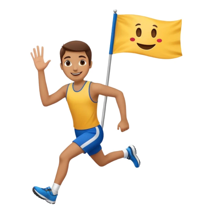 happy runner waving a flag that says 'emojiland' sticker