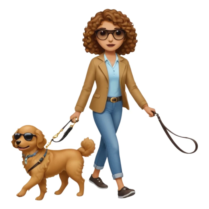 curly hair Woman walk with dog sticker