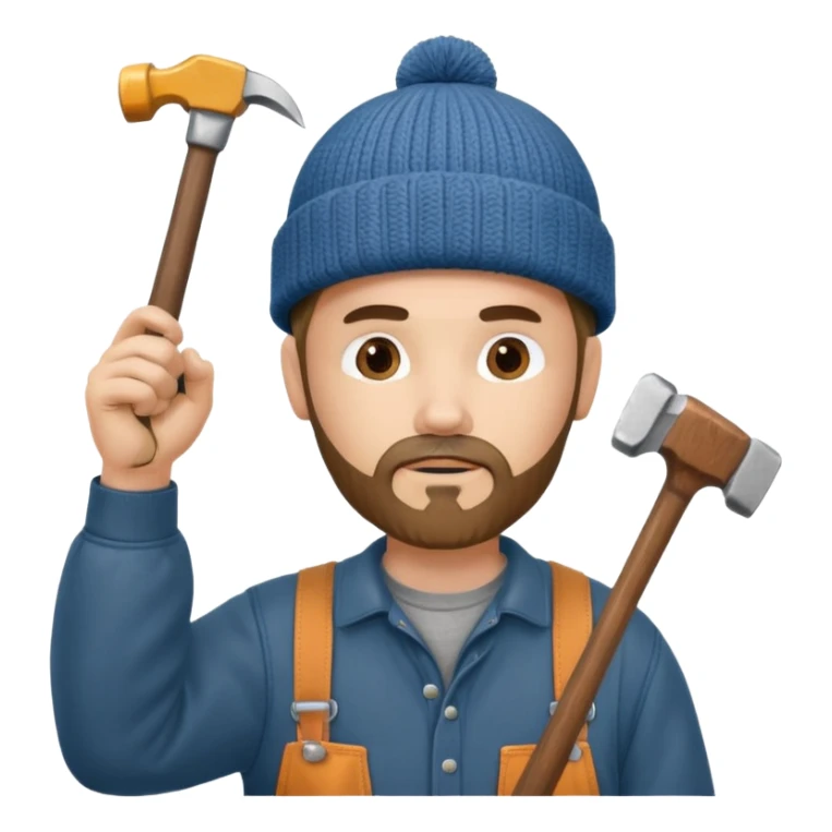 Woodworker goatee knit cap Carharttk shirt hand raised above head sticker