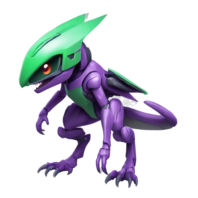 a purple-green- Genesect-Raptor-Fakémon—hybrid with a futuristic visor-helmet full body sticker