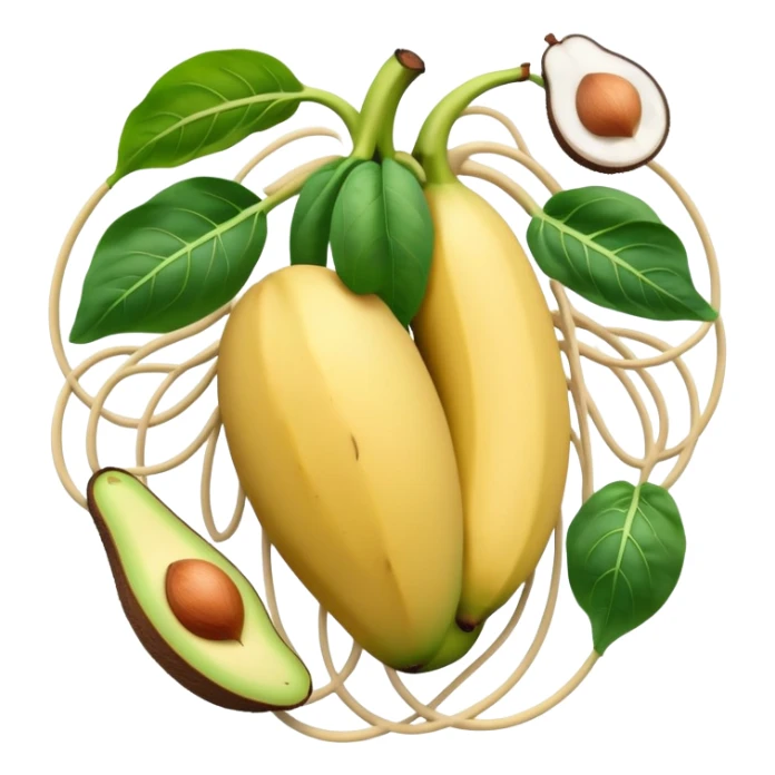 Banana, avocado, potato, spinach, coconut, white beans, and melon surrounding a glowing heart and nervous system network. Gentle electrical waves flow from the foods to the organs and muscles, illustrating how potassium maintains fluid balance and electrical stability throughout the body. sticker