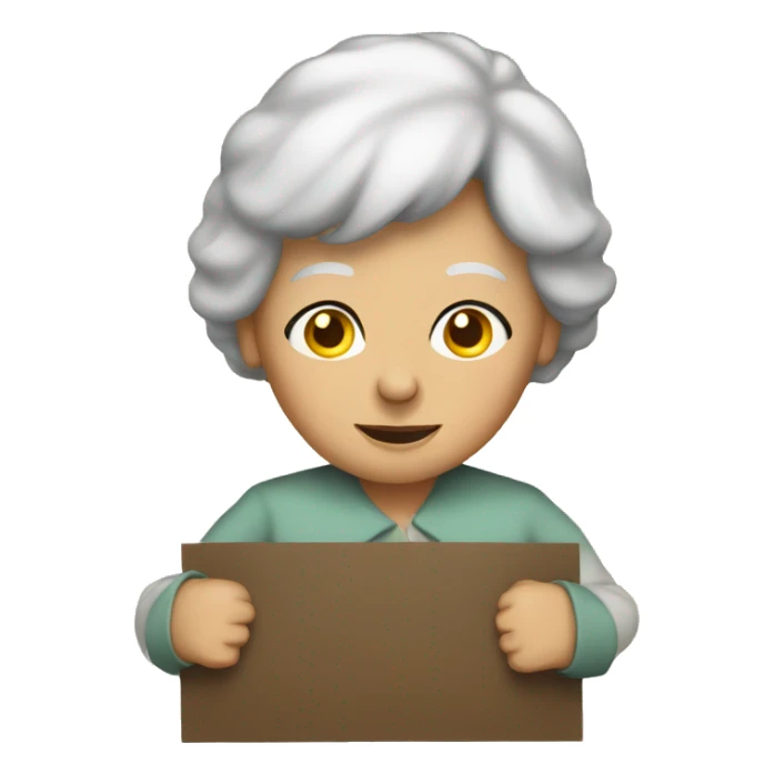 elderly woman holding a sign  sticker