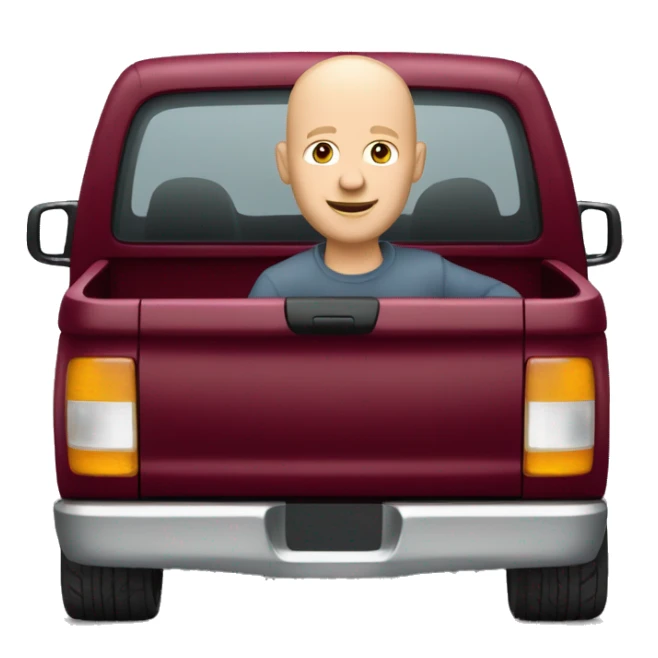 Bald Caucasian man in maroon pickup truck  sticker