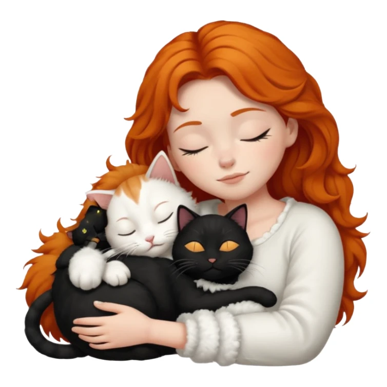 short hair Ginger Girl sleeping with a black and a white bigger cat  sticker