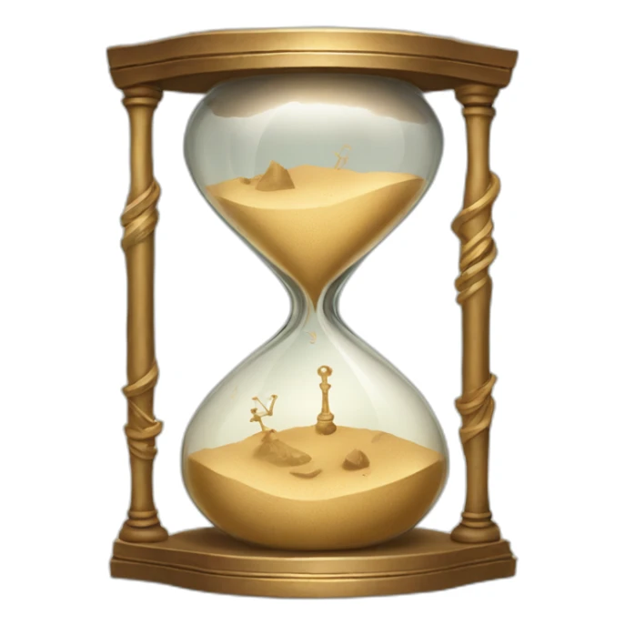 A broken but still ticking sand clock with ancient design and shining glass sticker