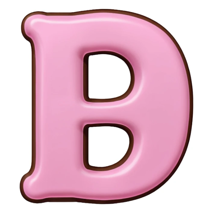 “Single pink bubble letter d, white outline, bottom dipped in chocolate with pink frosting drizzle, kawaii style, glossy, soft shading, clean outline, transparent background, Discord emoji size” sticker