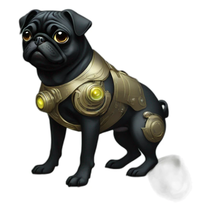 A cyberpunk black pug in Art Nouveau style during 1910 sticker