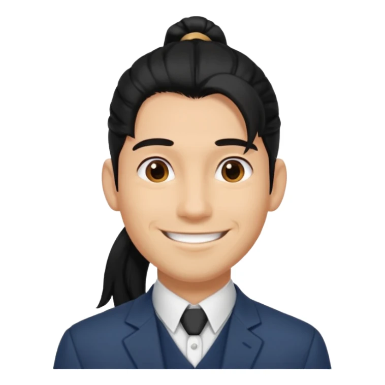 black long pony tail hair man with polite outfit smile warmly sticker