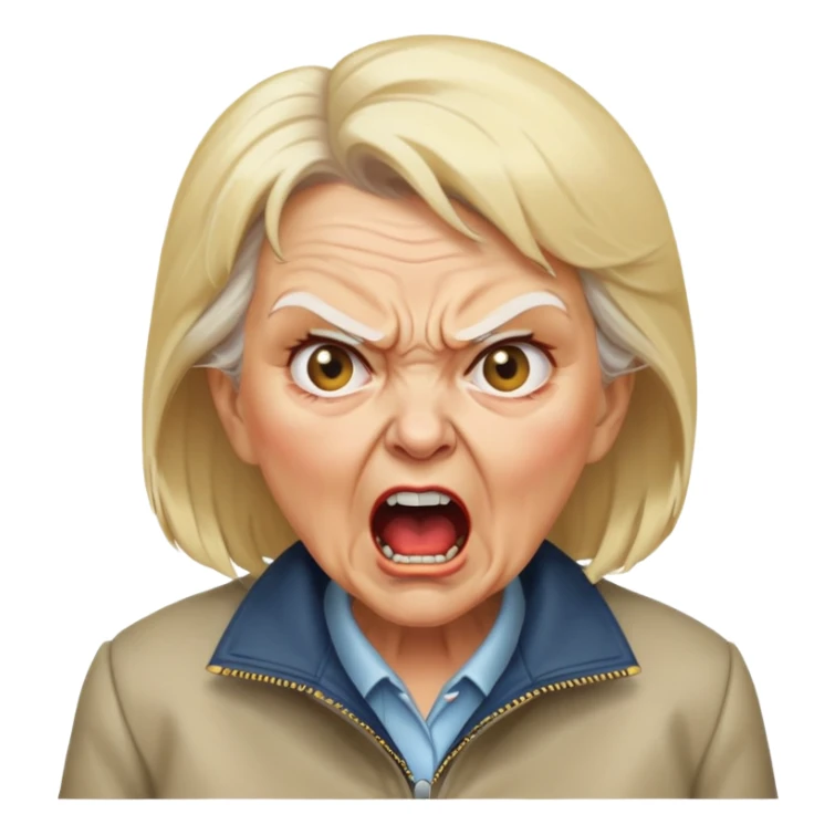 angry old lady with blonde hair and a jacket, yelling expression sticker