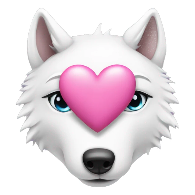 white wolf in love with pink heart sticker