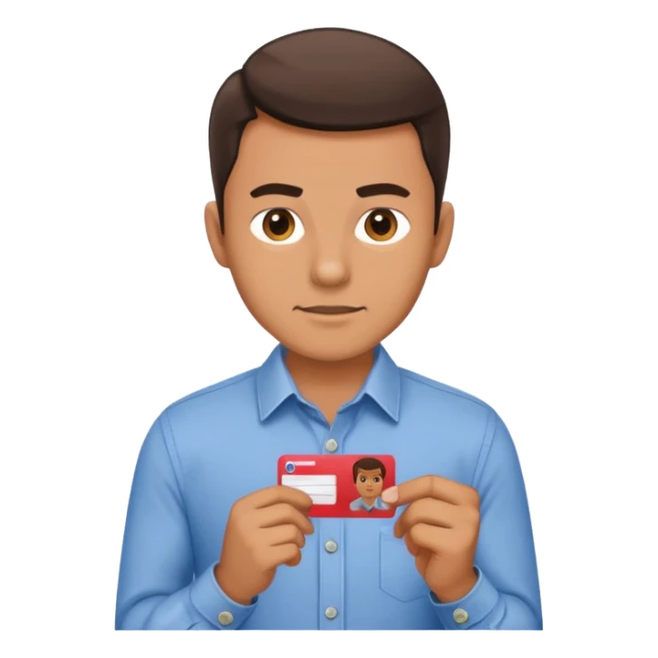 Scissors cutting man ID card in 2 parts. Realistic sticker