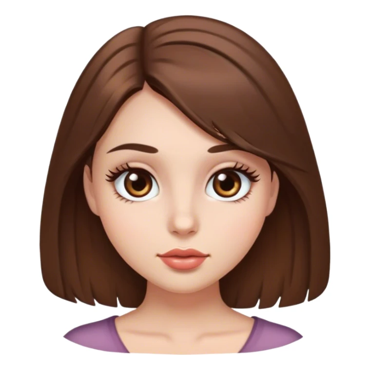 A girl with medium length brown hair, round eyes, long eyelashes, small plump lips sticker