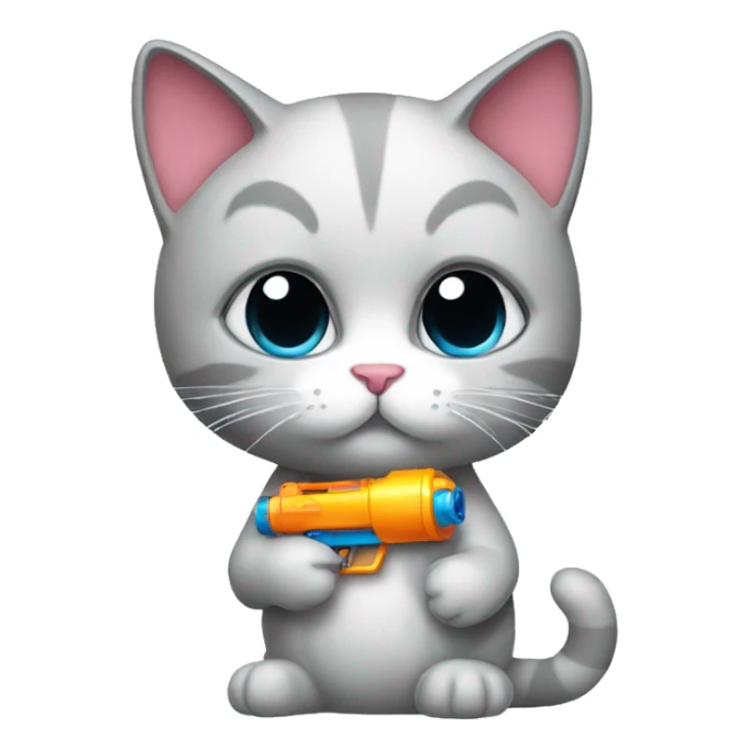 sad kitty holding realistic water gun sticker