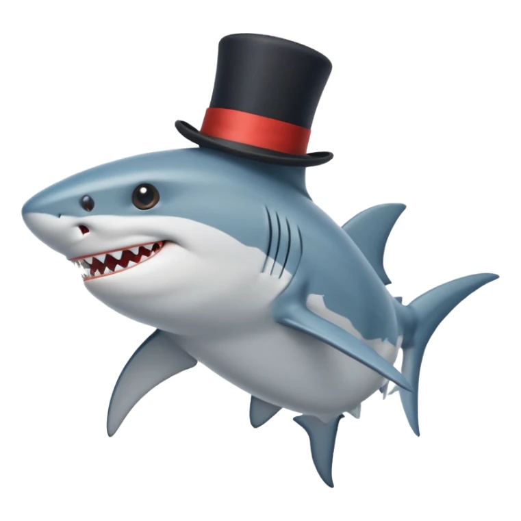 Shark with billionaire's top hat Side view, body turned diagonally to the right, clean white background sticker