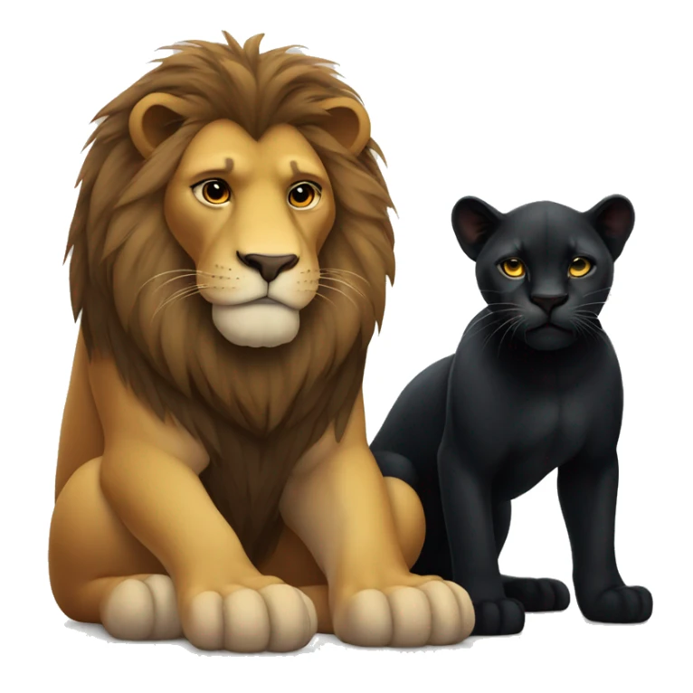 Big serious lion sitting next to a small young black panther sticker