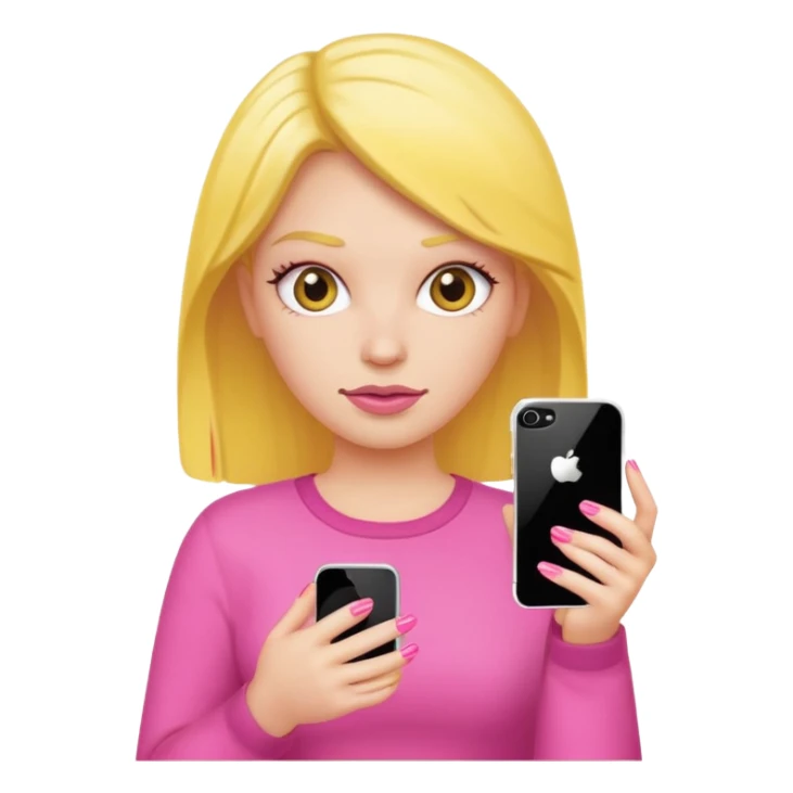 Yellow mean girl with iPhone in hand and pink nails sticker