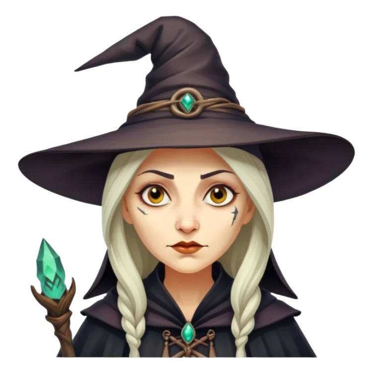 Baba Yaga sorceress woman, classic witch hat, mysterious expression sticker