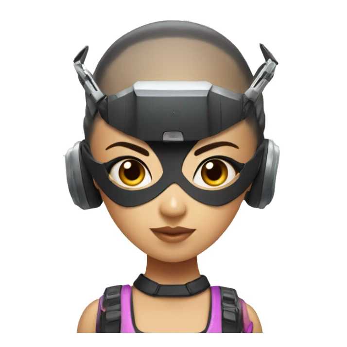 Buzz cut asian girl with buzzcut ninja outfit with drone headset sticker