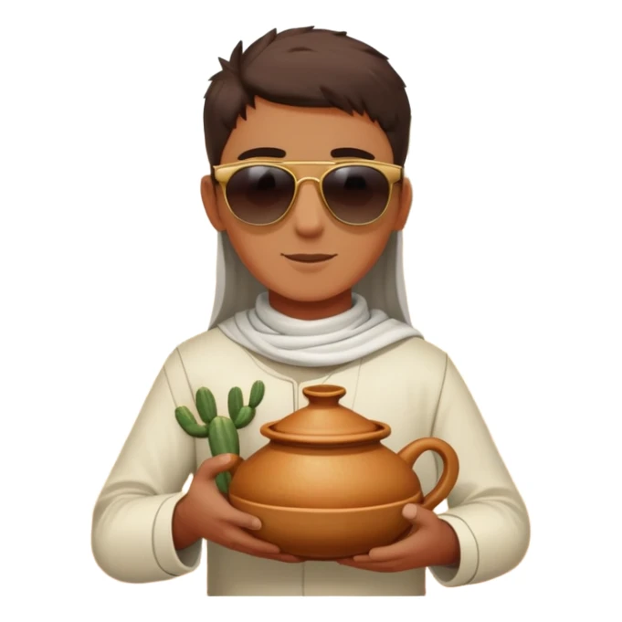 cactus dans le désert avec un tajine dans la main et des lunettes de soleil sticker