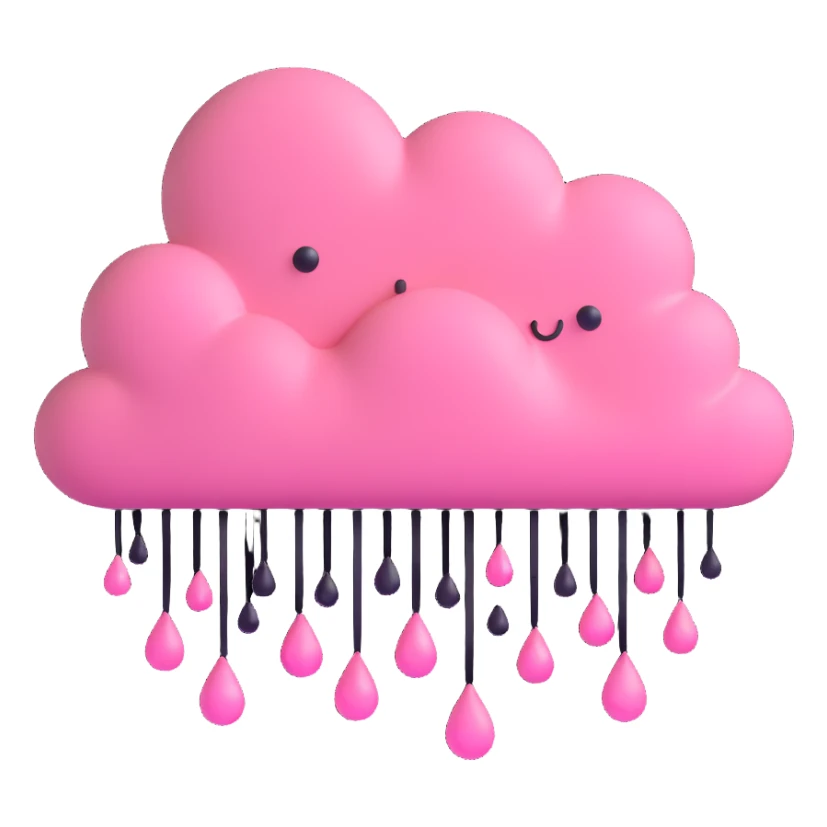 pink cloud with black raindrops and a ribbon sticker