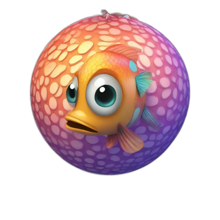 3d sphere with a cartoon hypnotic vine Tropical Fish skin texture with feminine eyes sticker