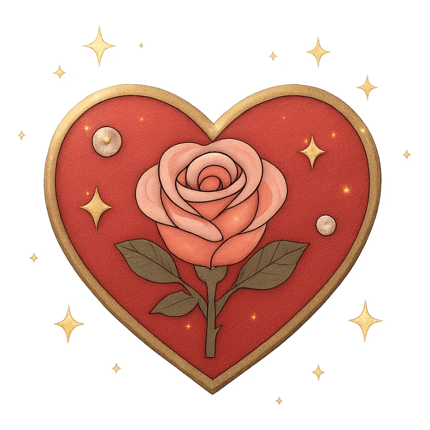 Make the single heart red, pastel red enamel, sparkling gems, surrounded by tiny stars, soft glowing effect, tiny size, with no background, general style. sticker