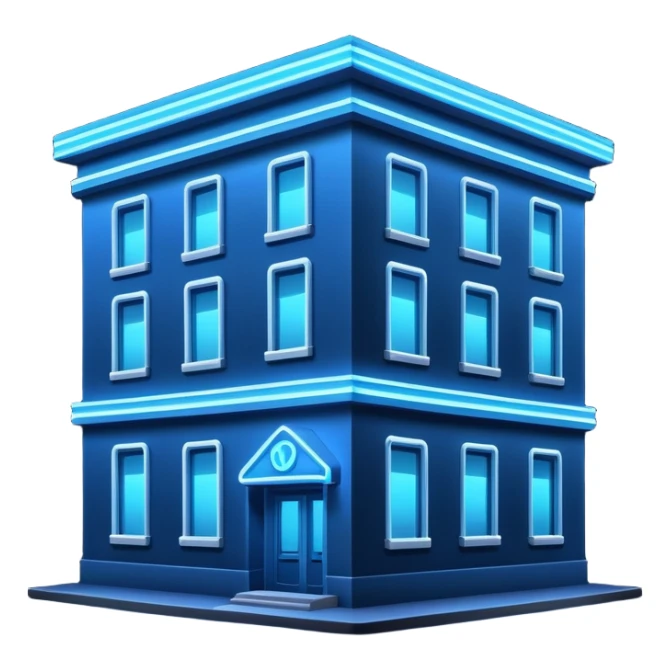 a blue neon sign on a nighttime building sticker