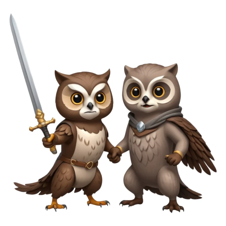 An owl and  an otter fighting with a sword sticker