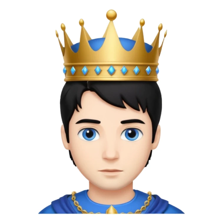 Prince with crown, standing, black hair, blue eyes,  sticker