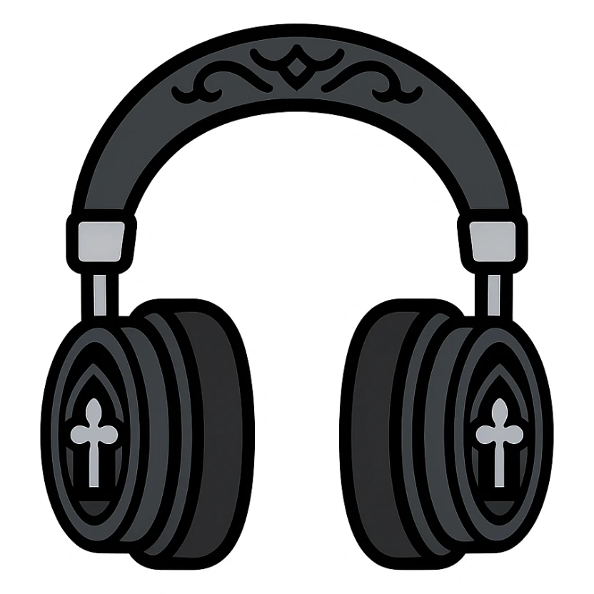 black gothic headphones with gothic patterns and silver accents sticker