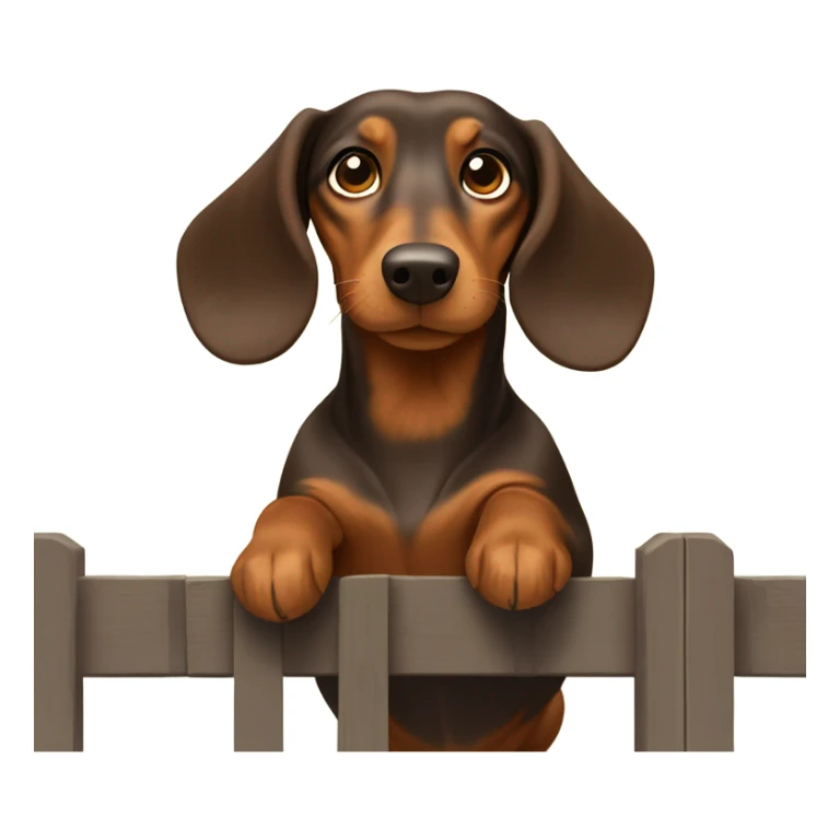 Long haired Brown dachs with light Brown eyes and Brown nose jumping a fence sticker