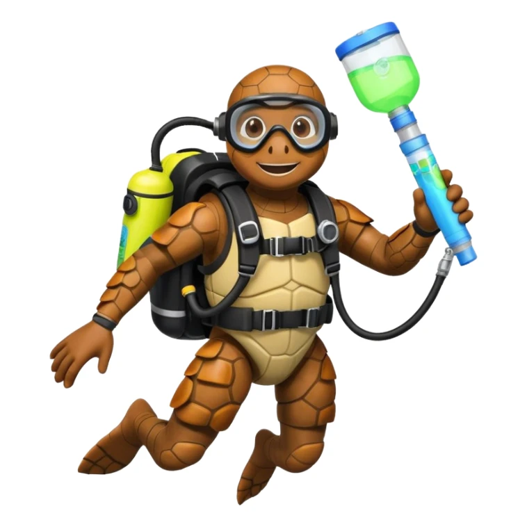 A calm sea turtle diver with mini oxygen tank, descending with a glow-stick in hand.

 sticker