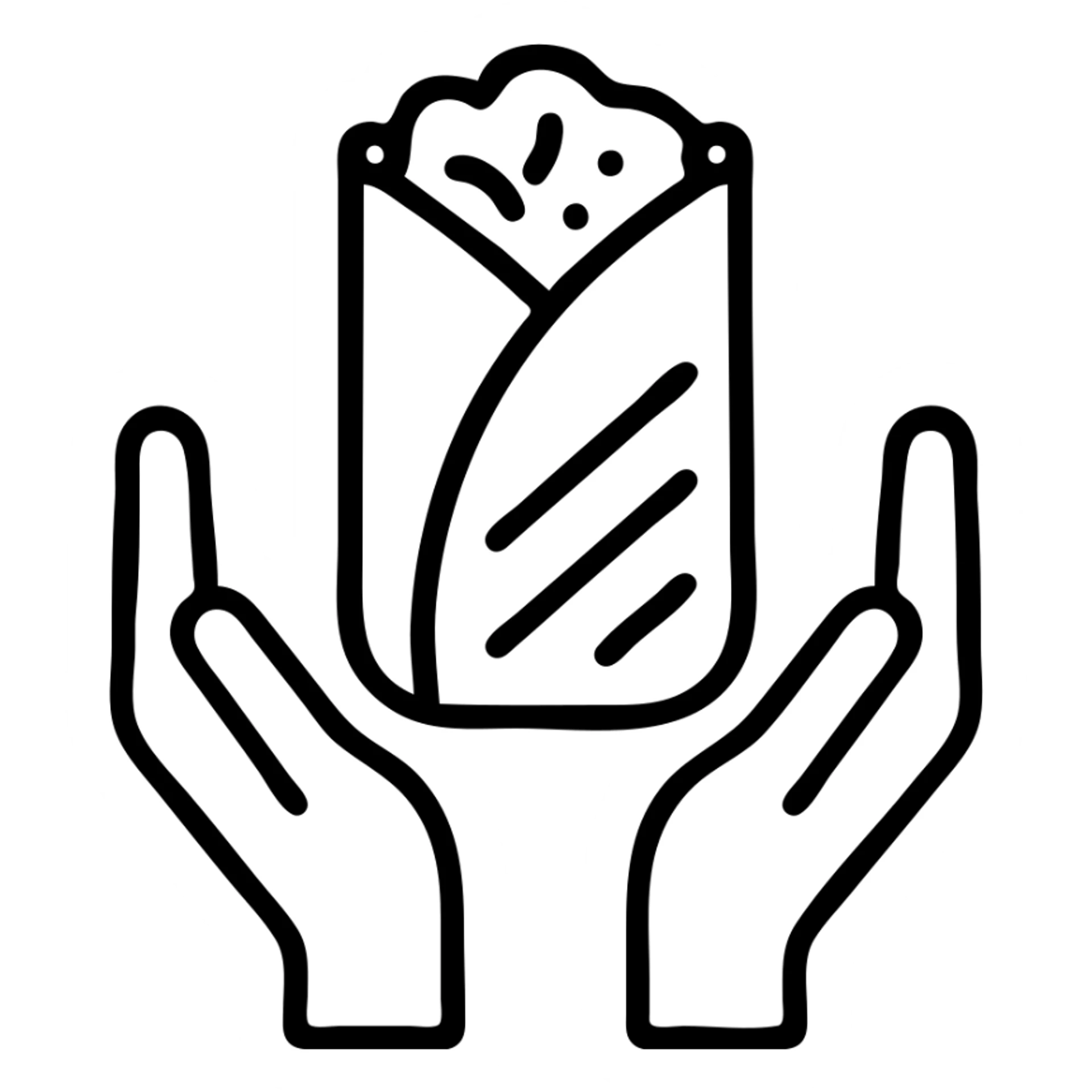 burrito with hands, outlined icon style sticker