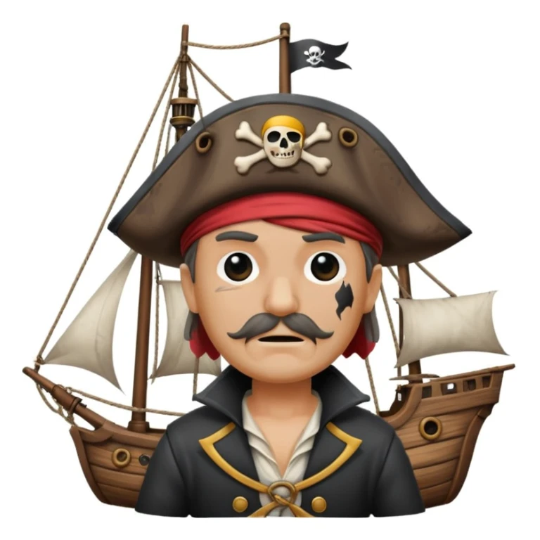 pirate with eye sailing a ship in strom sea background sticker