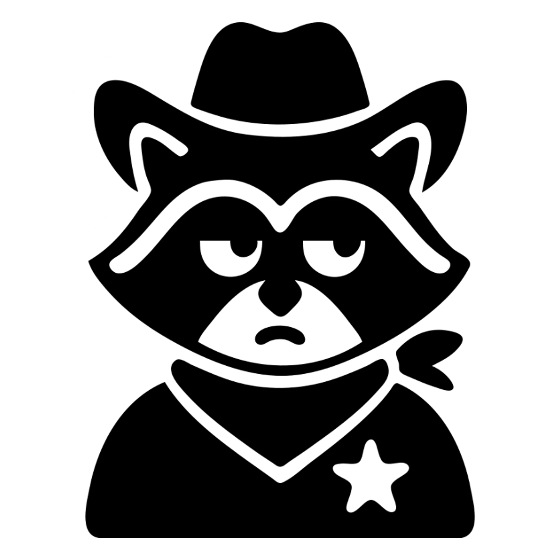 raccoon in cowboy outfit, rolling eyes, solid filled icon sticker