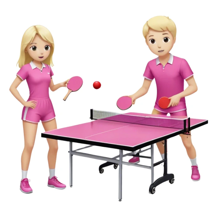 Make a girl and a boy playing ping pong against each other one is a white boy and one is a blonde girl in pink sticker