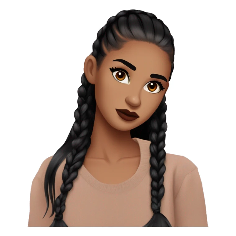 Alexa Demie from euphoria : warm brown eyes, bold black sharp eyeliner, sparkly rhinestones on eyes, dark arched brows, full nude-berry lips, light skin, high cheekbones, sleek dark brown long straight hair in ponytail.

 sticker