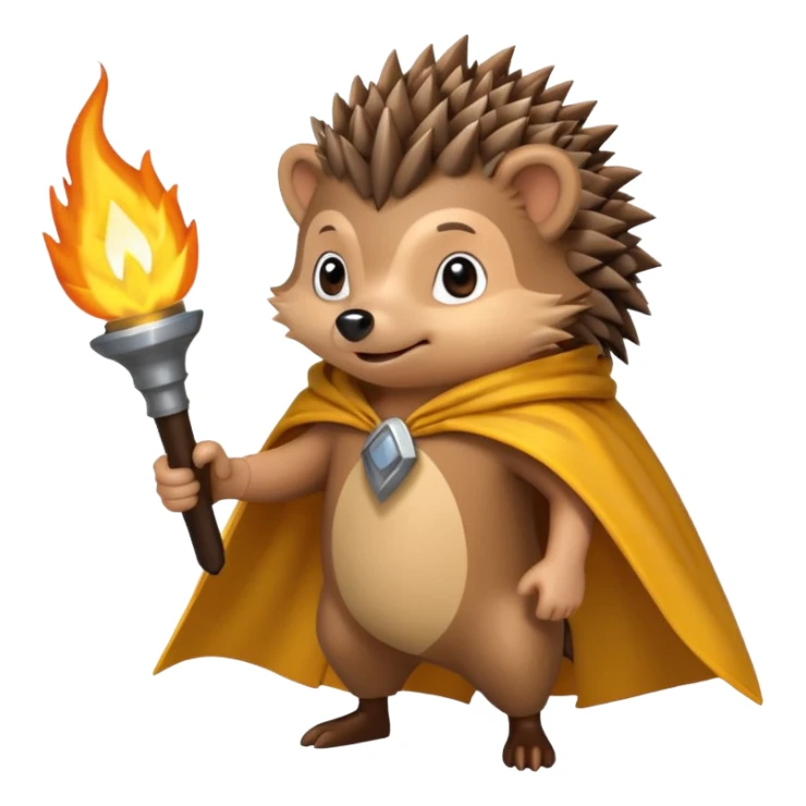 hedgehog holding torch with yellow cape sticker
