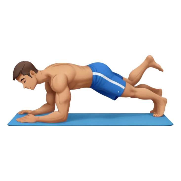 buff man blue shorts doing plank exercise on yoga mat sticker
