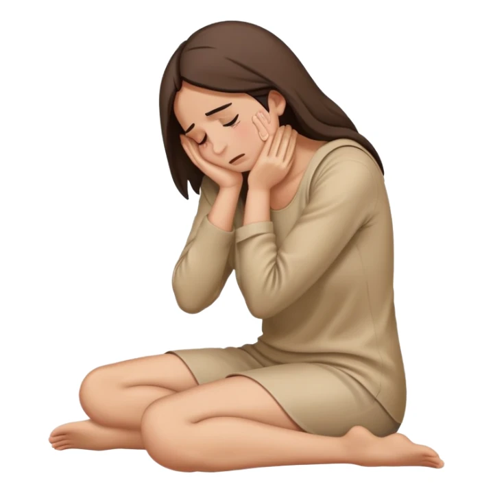 woman sitting on floor in profile view crying with face covered by arms sticker