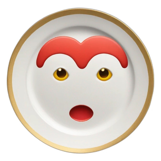 plate with a red heart with eyes drawn on it like “comme de garçons” and also with gold sticker