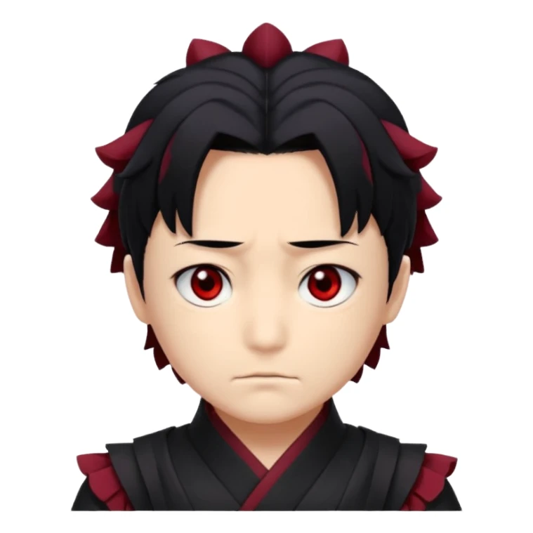 Tanjiro Kamado has a kind, yet determined, appearance with ruffled, black hair that has red/burgundy tips. His most prominent facial features are his wide, dark red eyes and a distinctive scar on the top left of his forehead. sticker