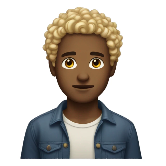 dark brown eyes, very very curly blonde short hair guy, serious face sticker