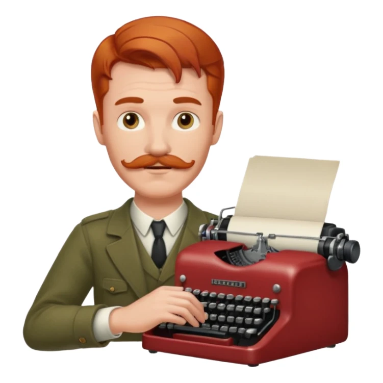 moustache redhead man with vintage typewriter sticker