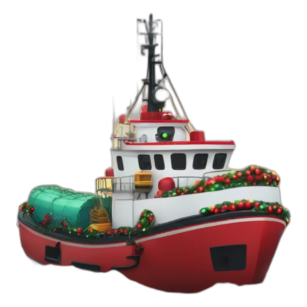 offshore tug boat decorated for Christmas  sticker