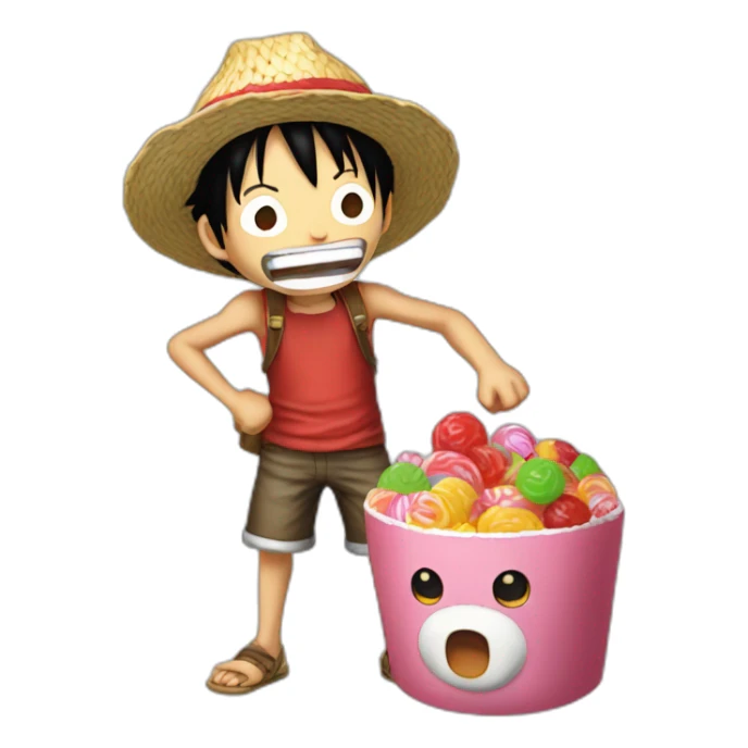 luffy eating meet with chopper who eat candys sticker