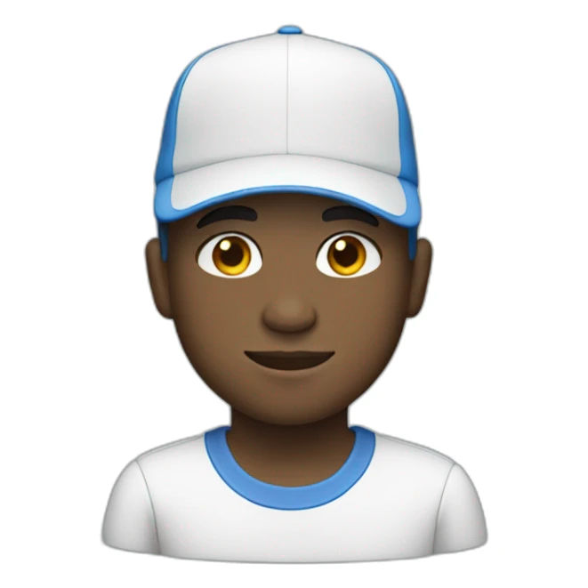 A 14-year-old man wearing blue clothes and a white hat He has white skin  sticker